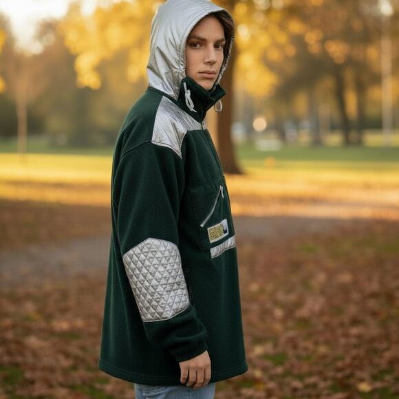 First Down Half Zip Packable Hood Pullover Fleece Hoodie Jacket Sweatshirt XXL - Picture 2 of 15